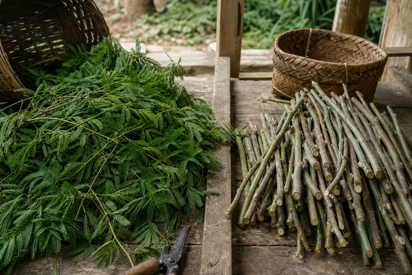 Leaves and pruned stems from forage planting separated for potential practical uses